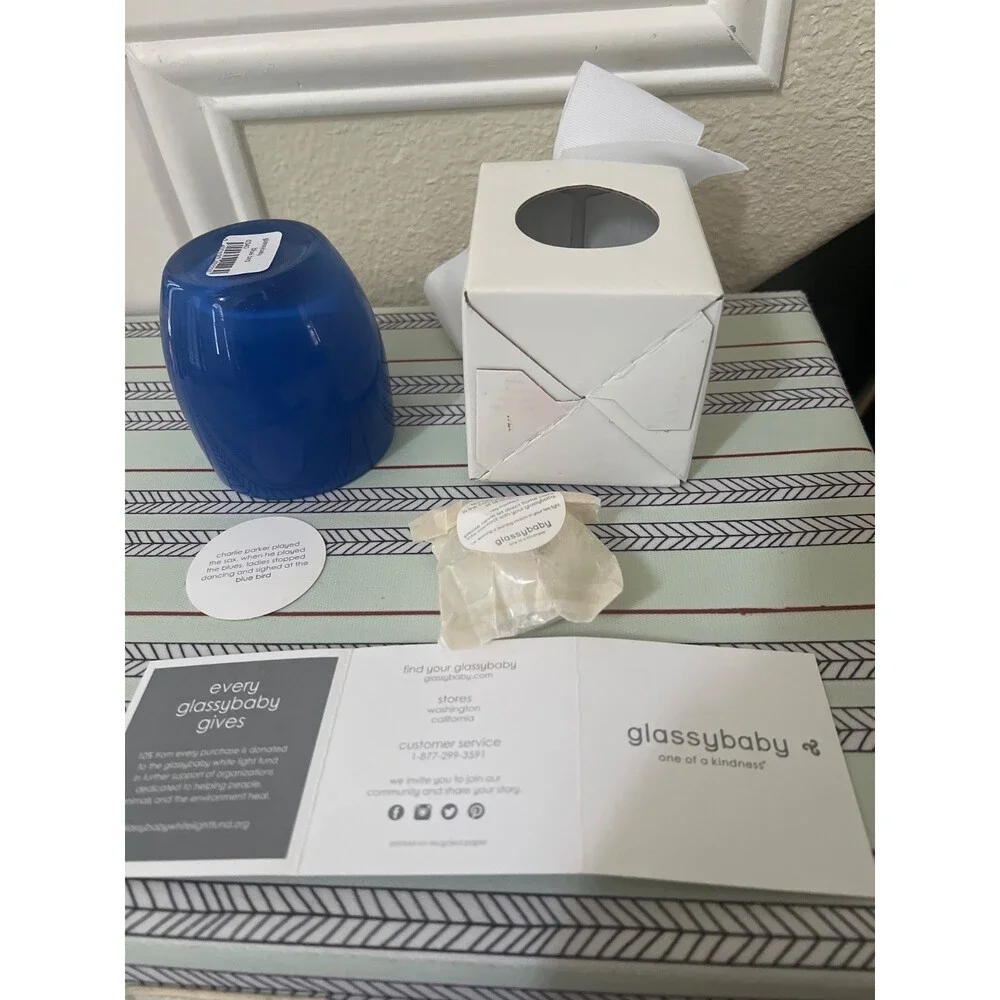 NWT Glassybaby BLUE BIRD 0340 Art Glass Votive Candle Holder & tea light w/ box